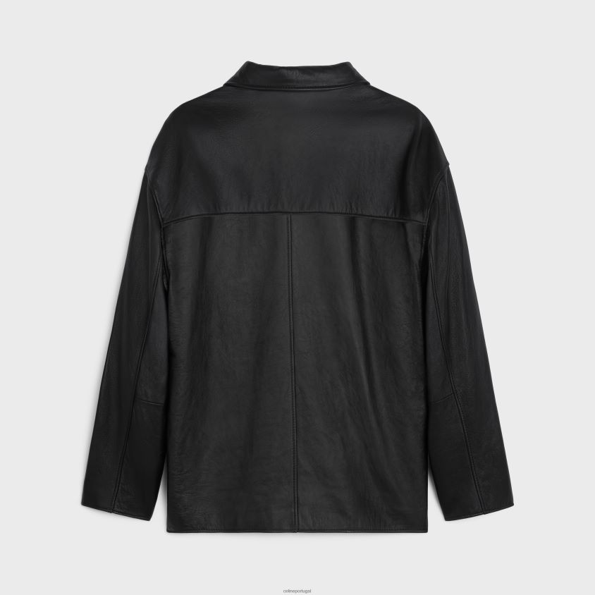 homens vestuário CELINE jaqueta policial em pele de cordeiro macia preto T204R1779
