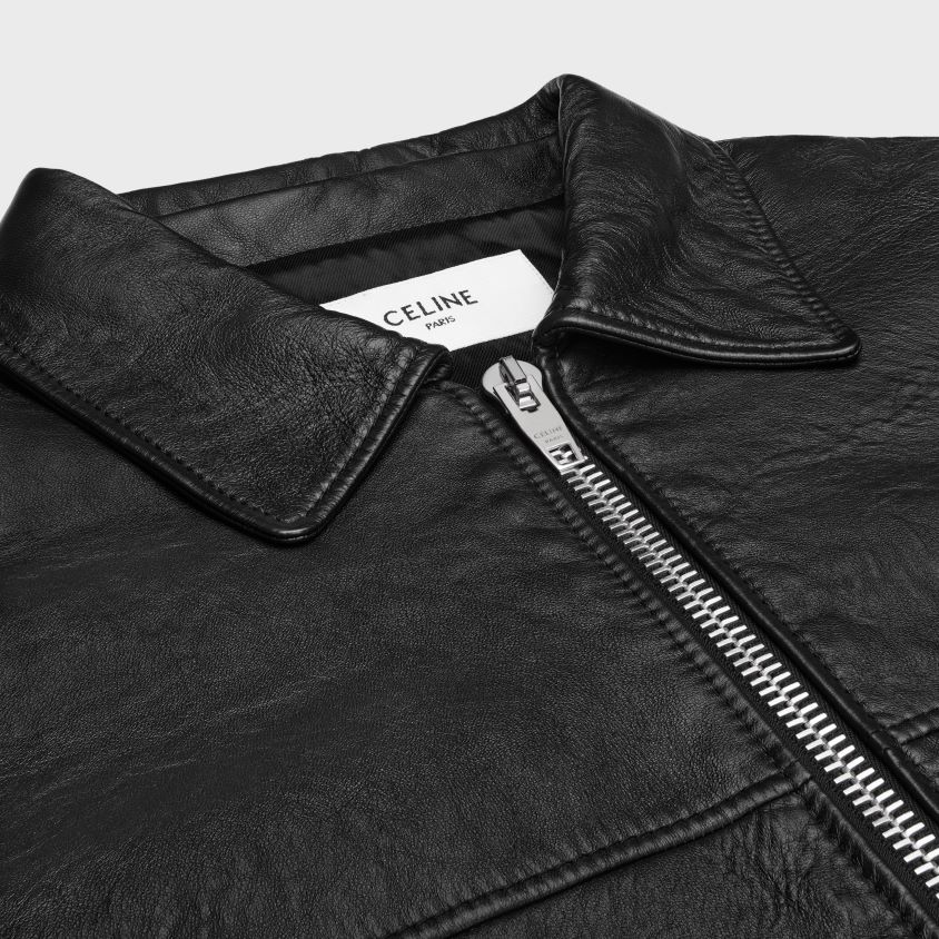 homens vestuário CELINE jaqueta policial em pele de cordeiro macia preto T204R1779