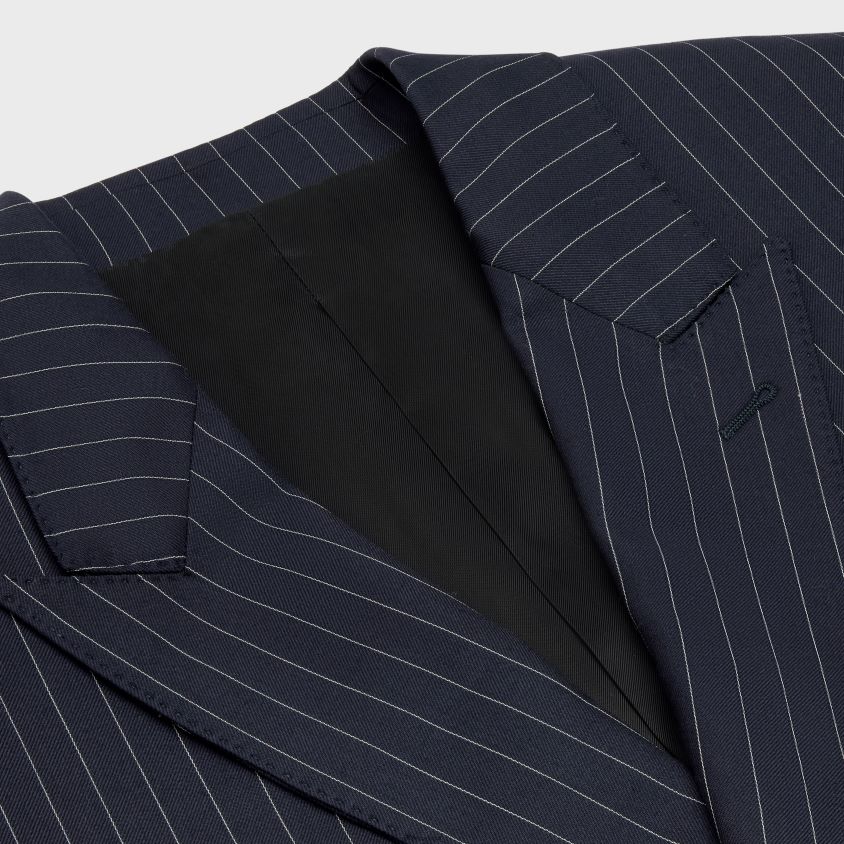 homens vestuário CELINE jaqueta quadrada em lã de caxemira listrada marinho/craie T204R1885