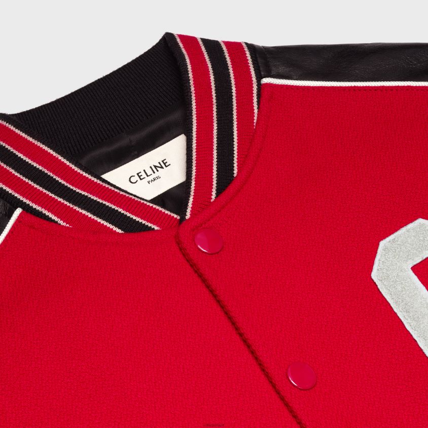 homens vestuário CELINE jaqueta teddy clássica em lã texturizada vermelho T204R1840