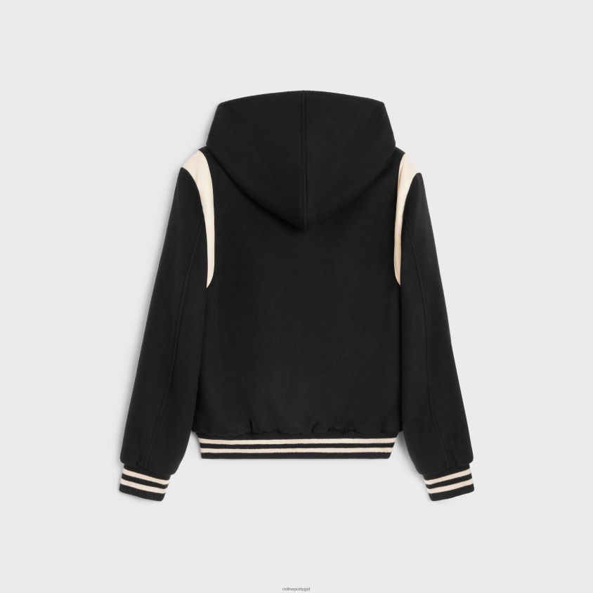 homens vestuário CELINE jaqueta teddy com capuz em lã de caxemira preto T204R1836