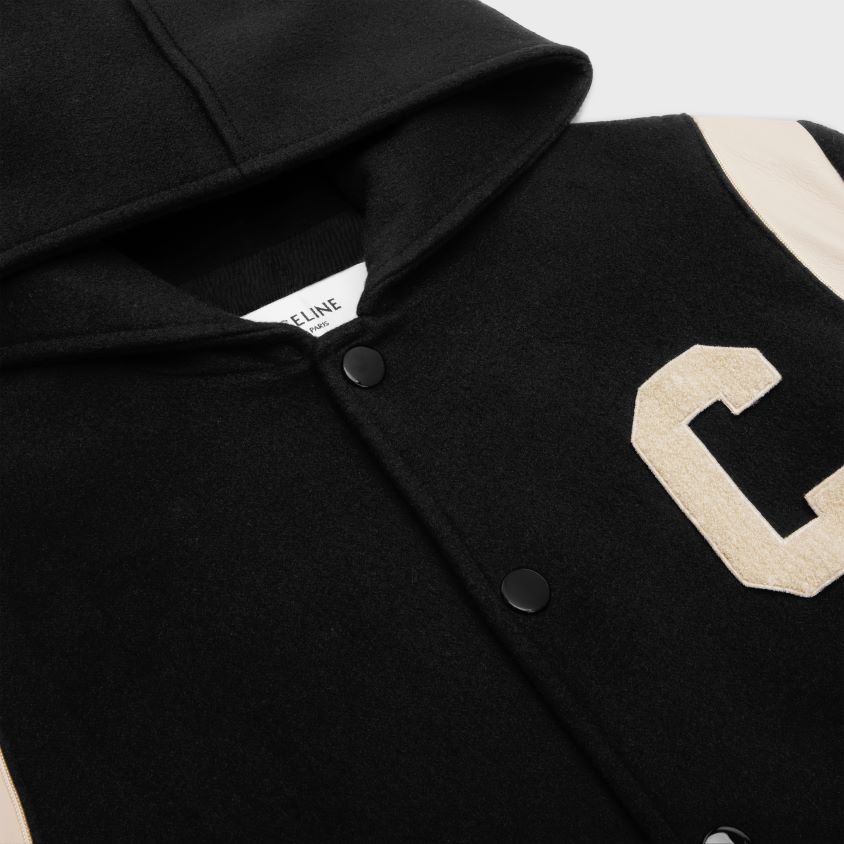 homens vestuário CELINE jaqueta teddy com capuz em lã de caxemira preto T204R1836