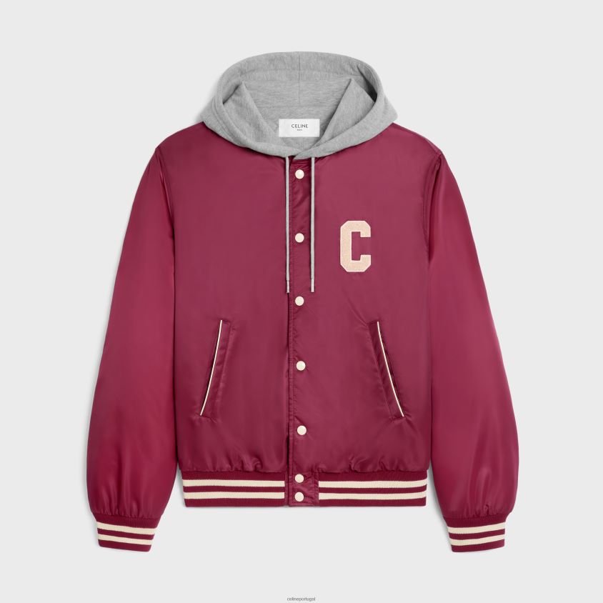 homens vestuário CELINE jaqueta teddy oversized com capuz em nylon Borgonha T204R1854