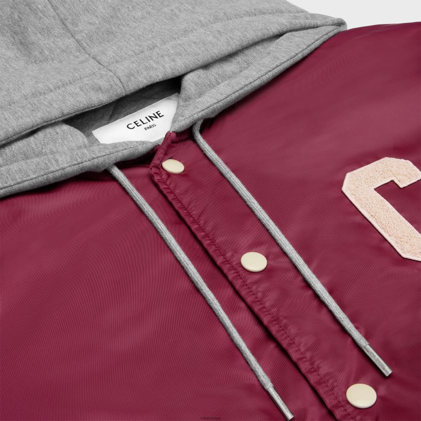 homens vestuário CELINE jaqueta teddy oversized com capuz em nylon Borgonha T204R1854