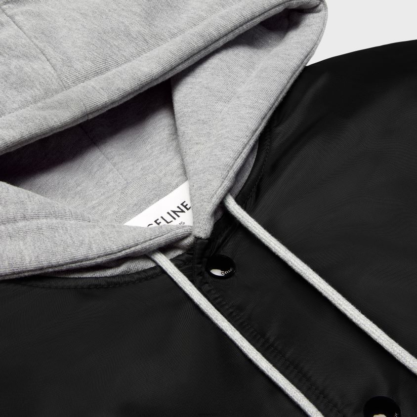 homens vestuário CELINE jaqueta teddy oversized com capuz em nylon preto T204R1853