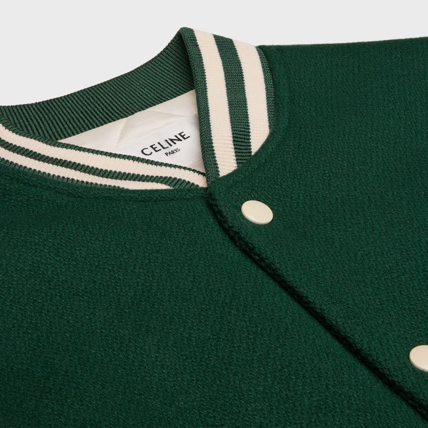 homens vestuário CELINE jaqueta teddy solta em lã texturizada verde T204R1777