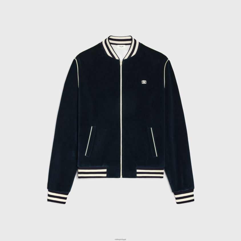 homens vestuário CELINE jaqueta triomphe teddy em jersey de veludo meia-noite/cru T204R1847
