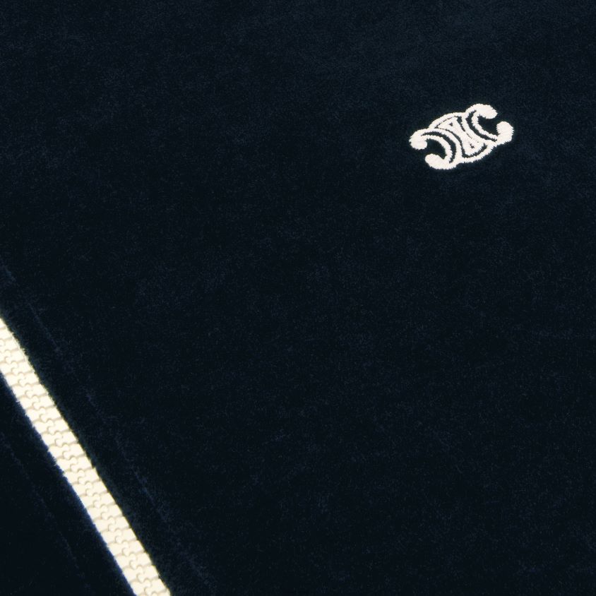 homens vestuário CELINE jaqueta triomphe teddy em jersey de veludo meia-noite/cru T204R1847