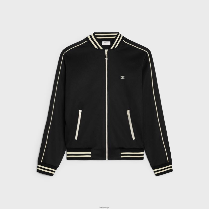 homens vestuário CELINE jaqueta triomphe teddy em jersey dupla face Preto branco T204R1848