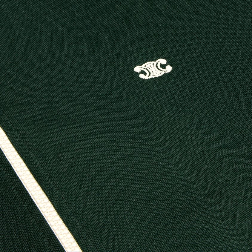 homens vestuário CELINE jaqueta triomphe teddy em jersey dupla face verde escuro/esbranquiçado T204R1952