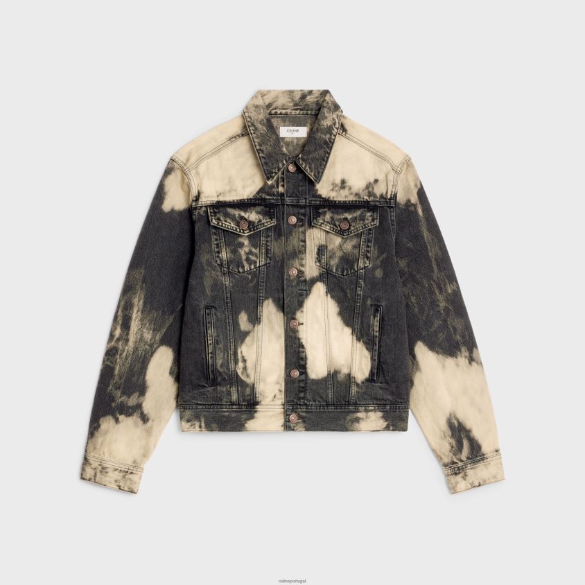 homens vestuário CELINE jaqueta trucker em V em jeans lavagem harris T204R1990