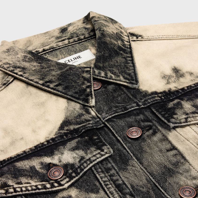 homens vestuário CELINE jaqueta trucker em V em jeans lavagem harris T204R1990