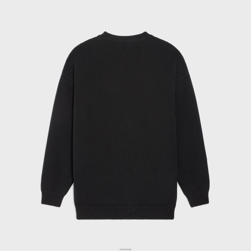 homens vestuário CELINE cardigã longo triomphe em lã de caxemira preto/esbranquiçado T204R1983