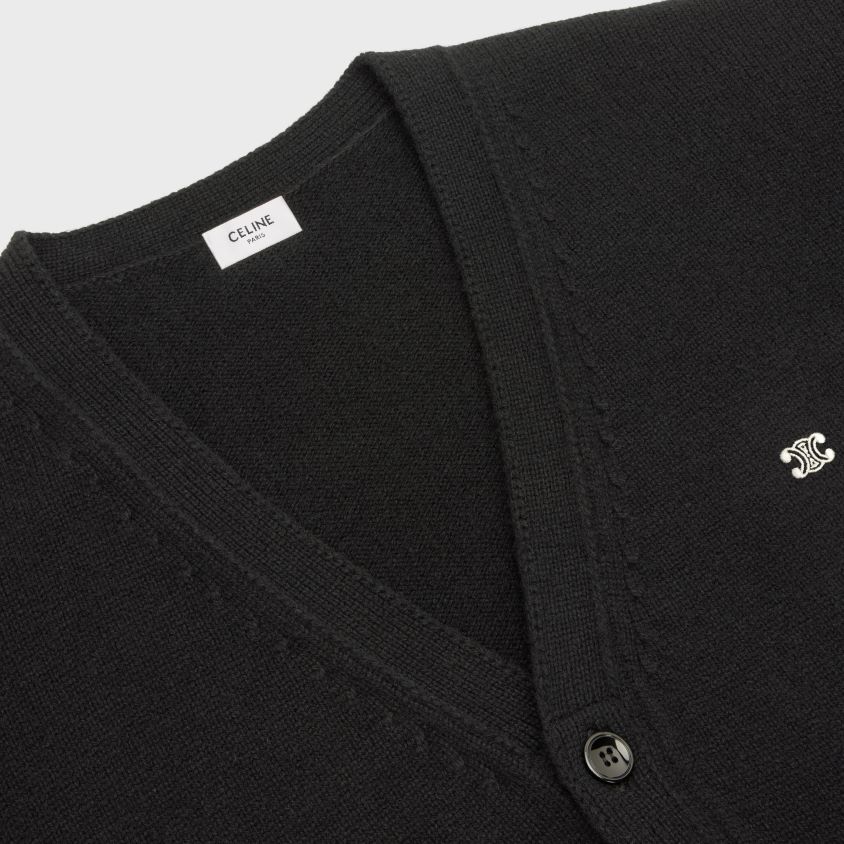 homens vestuário CELINE cardigã longo triomphe em lã de caxemira preto/esbranquiçado T204R1983