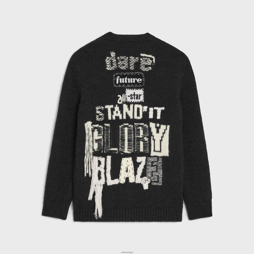 homens vestuário CELINE long dare future cardigan em lã de alpaca preto/creme T204R1982