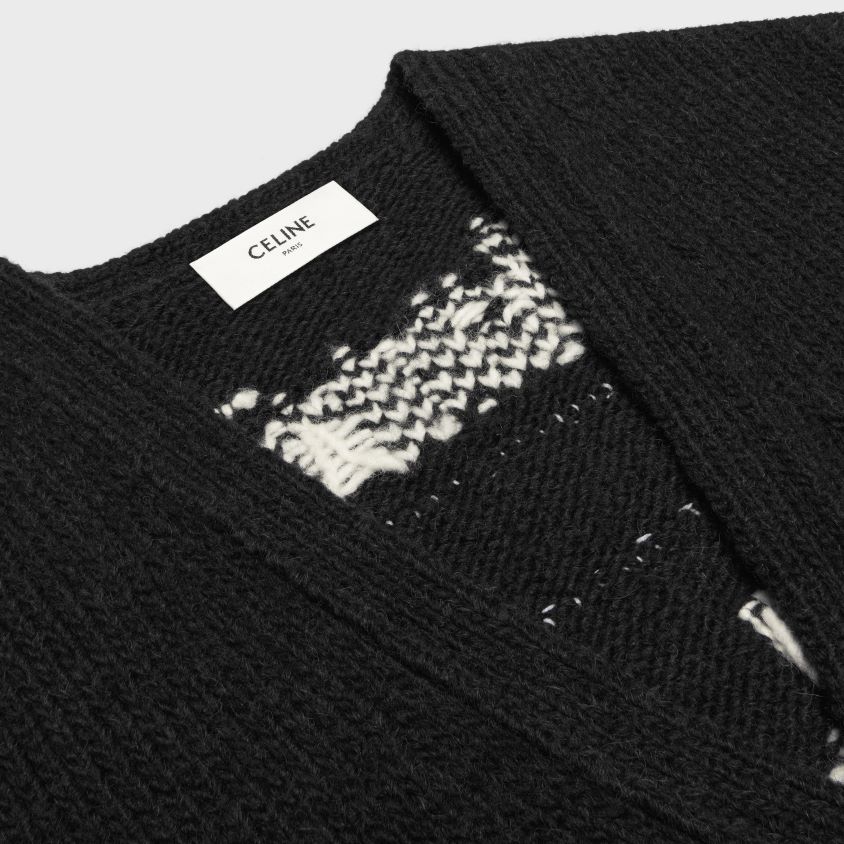 homens vestuário CELINE long dare future cardigan em lã de alpaca preto/creme T204R1982