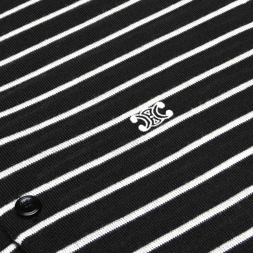 homens vestuário CELINE polo triomphe listrada em lã fina preto/cru T204R1979