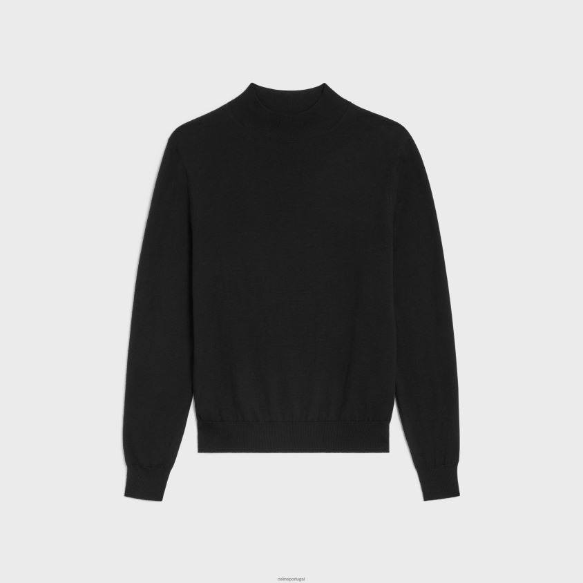 homens vestuário CELINE suéter de gola alta em algodão merino preto T204R1973