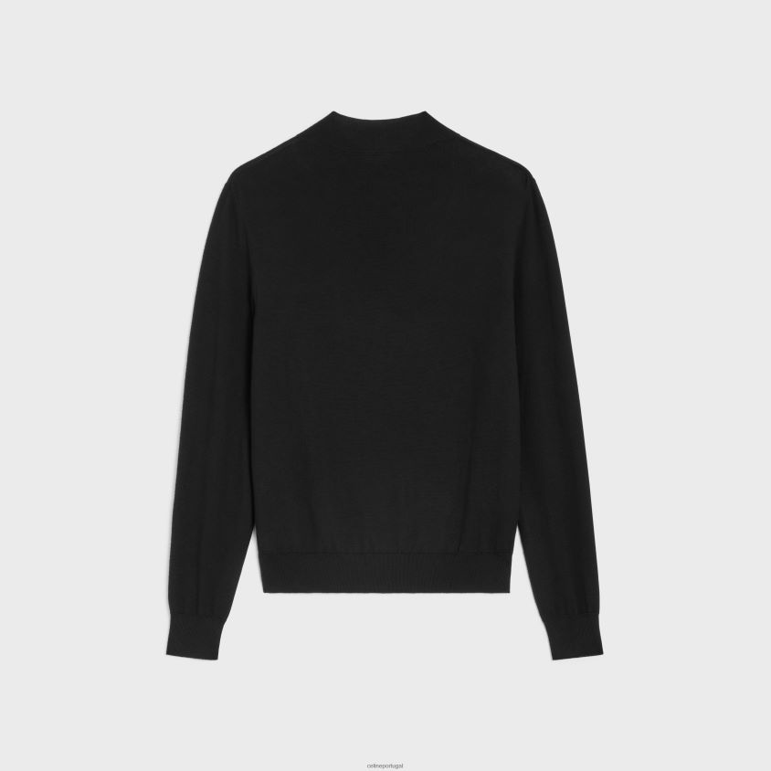 homens vestuário CELINE suéter de gola alta em algodão merino preto T204R1973