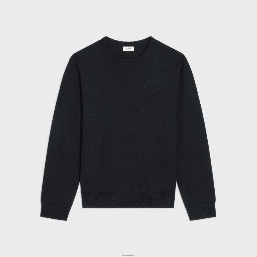 homens vestuário CELINE suéter de gola redonda em caxemira tradicional preto T204R1966