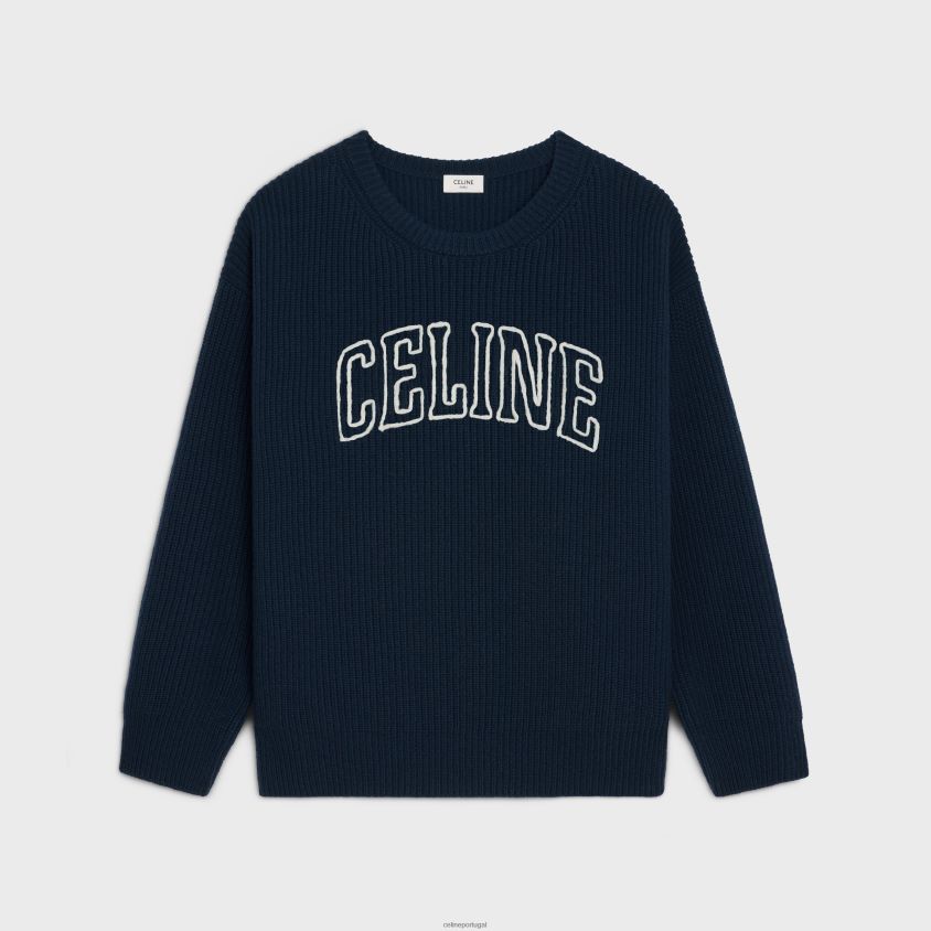 homens vestuário CELINE suéter oversized em lã canelada marinha T204R1796