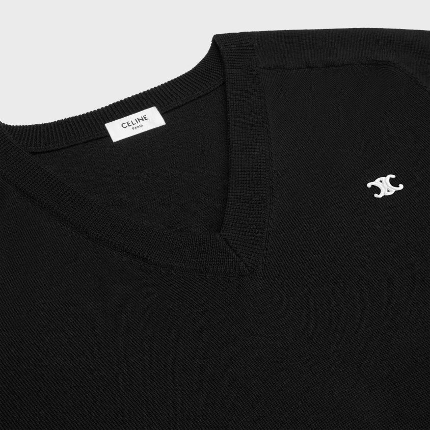 homens vestuário CELINE suéter triomphe com decote em V em lã preto T204R1962