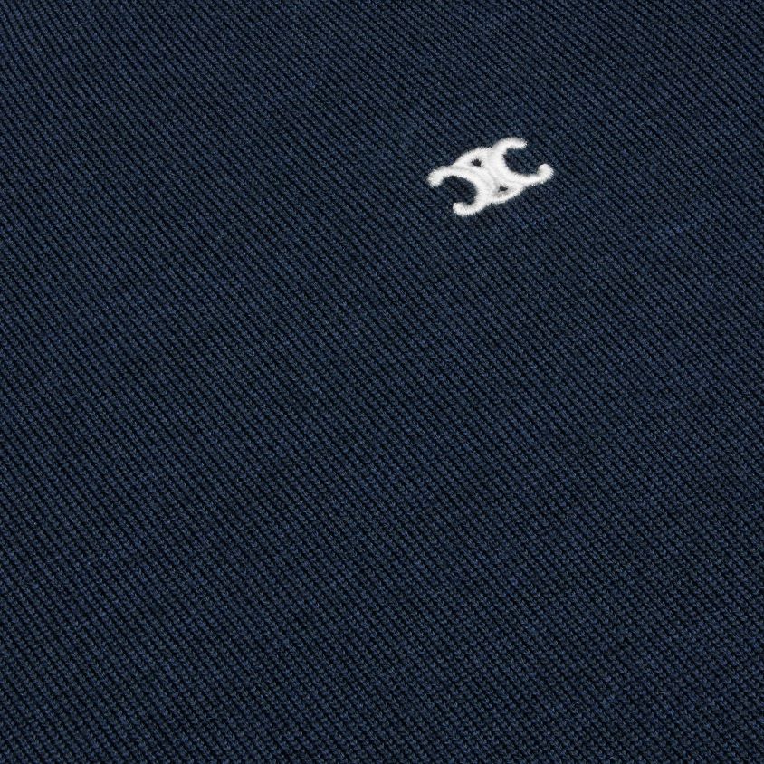 homens vestuário CELINE suéter triomphe gola redonda em lã marinha T204R1964