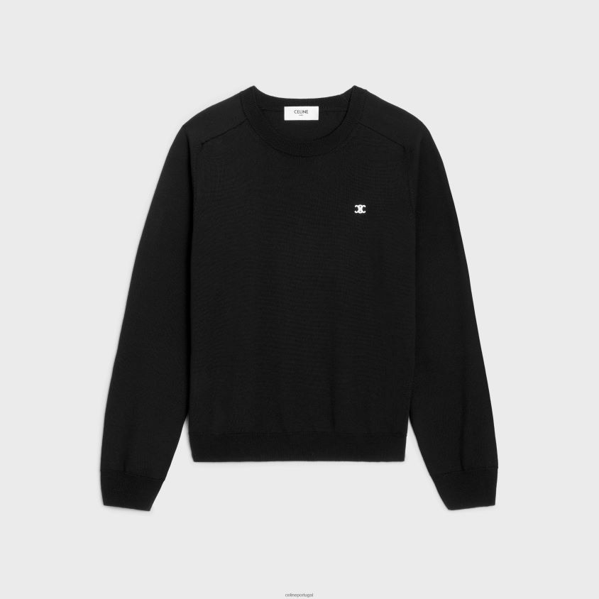 homens vestuário CELINE suéter triomphe gola redonda em lã preto T204R1963