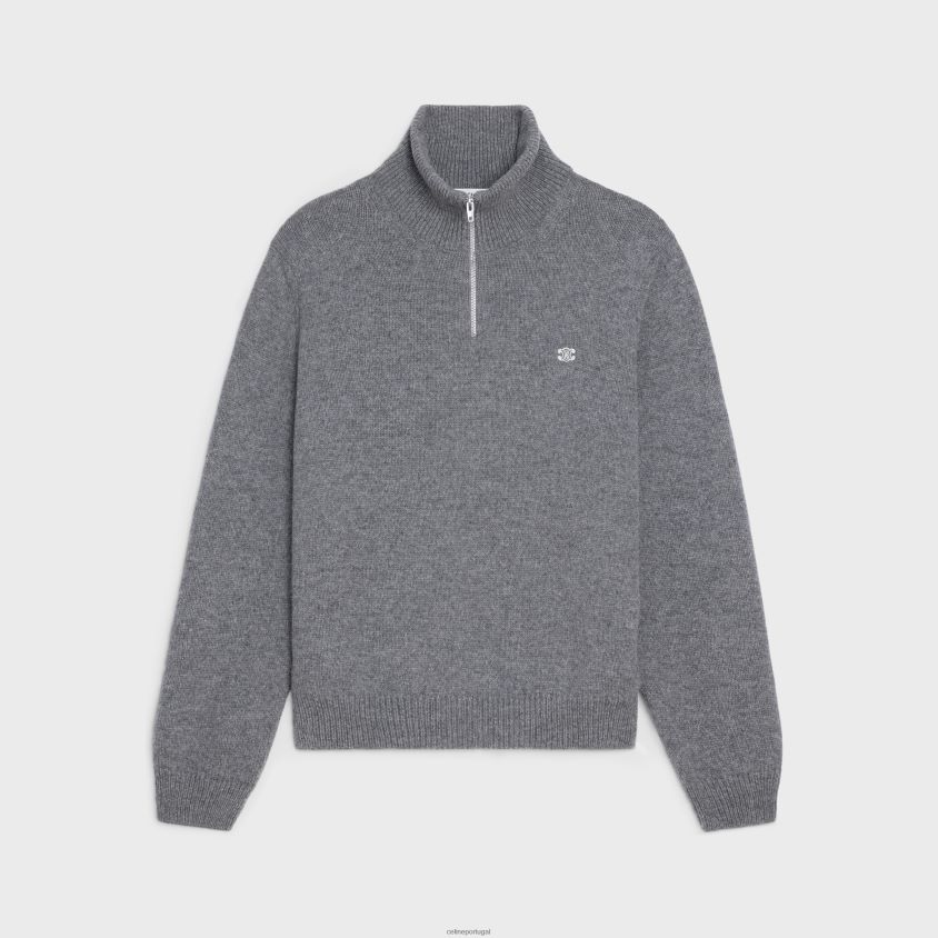 homens vestuário CELINE suéter trucker triomphe em lã e caxemira cinza/ off white T204R1795