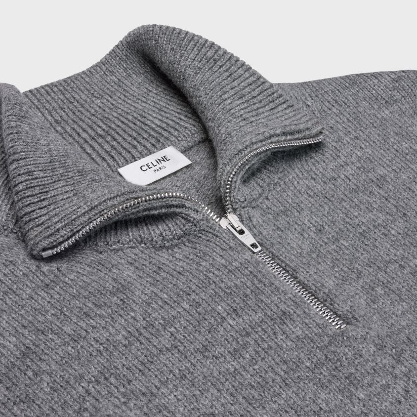 homens vestuário CELINE suéter trucker triomphe em lã e caxemira cinza/ off white T204R1795