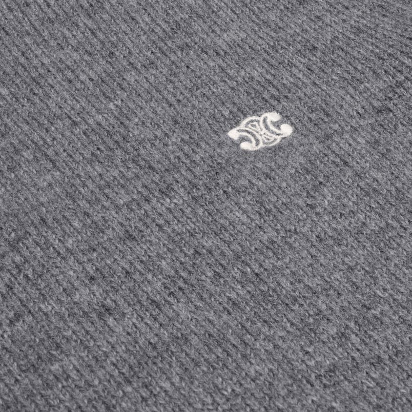 homens vestuário CELINE suéter trucker triomphe em lã e caxemira cinza/ off white T204R1795