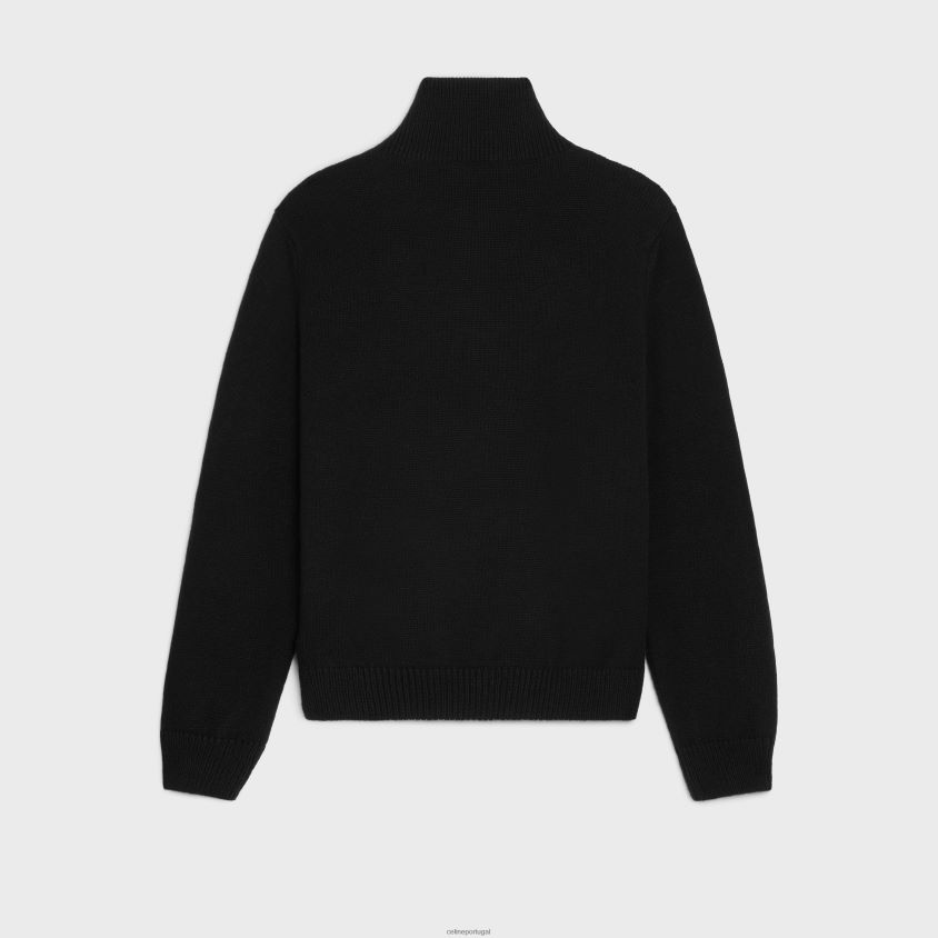 homens vestuário CELINE suéter trucker triomphe em lã e caxemira preto/esbranquiçado T204R1794