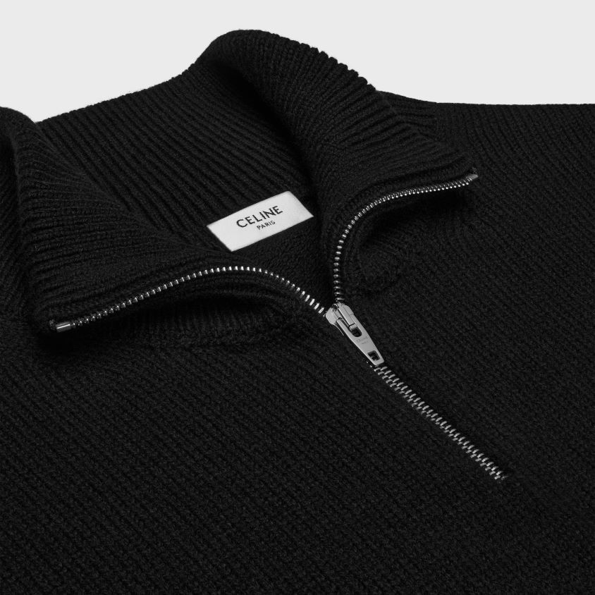 homens vestuário CELINE suéter trucker triomphe em lã e caxemira preto/esbranquiçado T204R1794