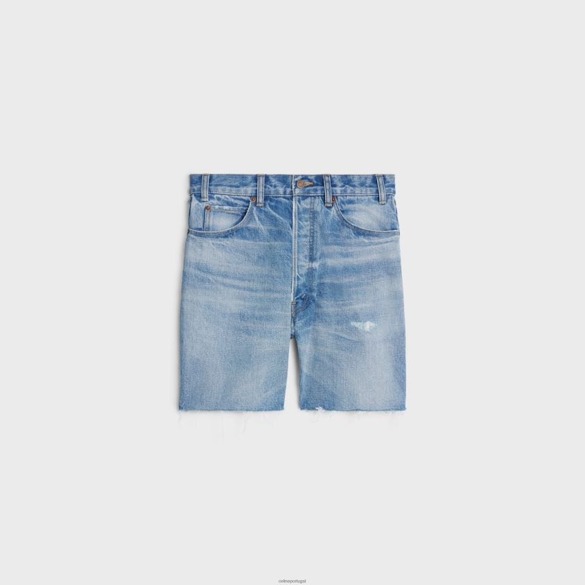 homens vestuário CELINE short wesley jeans lavagem zuma T204R2008