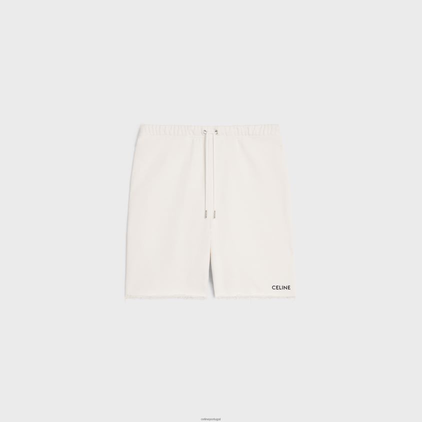 homens vestuário CELINE shorts bordados em lã de algodão creme/preto T204R2028