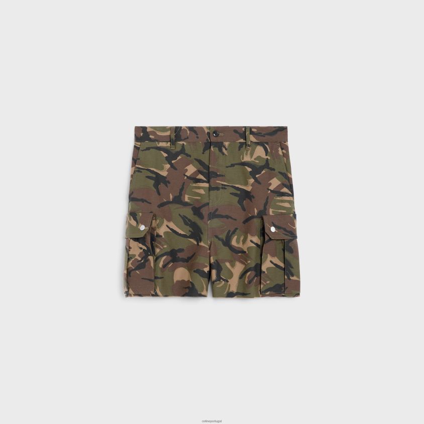 homens vestuário CELINE shorts cargo em algodão camuflado bege/cáqui/preto T204R2024