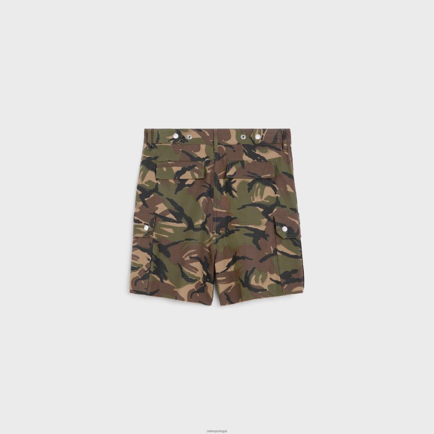 homens vestuário CELINE shorts cargo em algodão camuflado bege/cáqui/preto T204R2024
