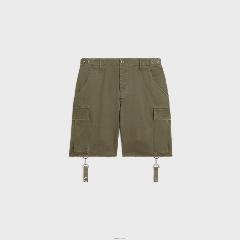 homens vestuário CELINE shorts com alças em algodão Exército verde T204R2023