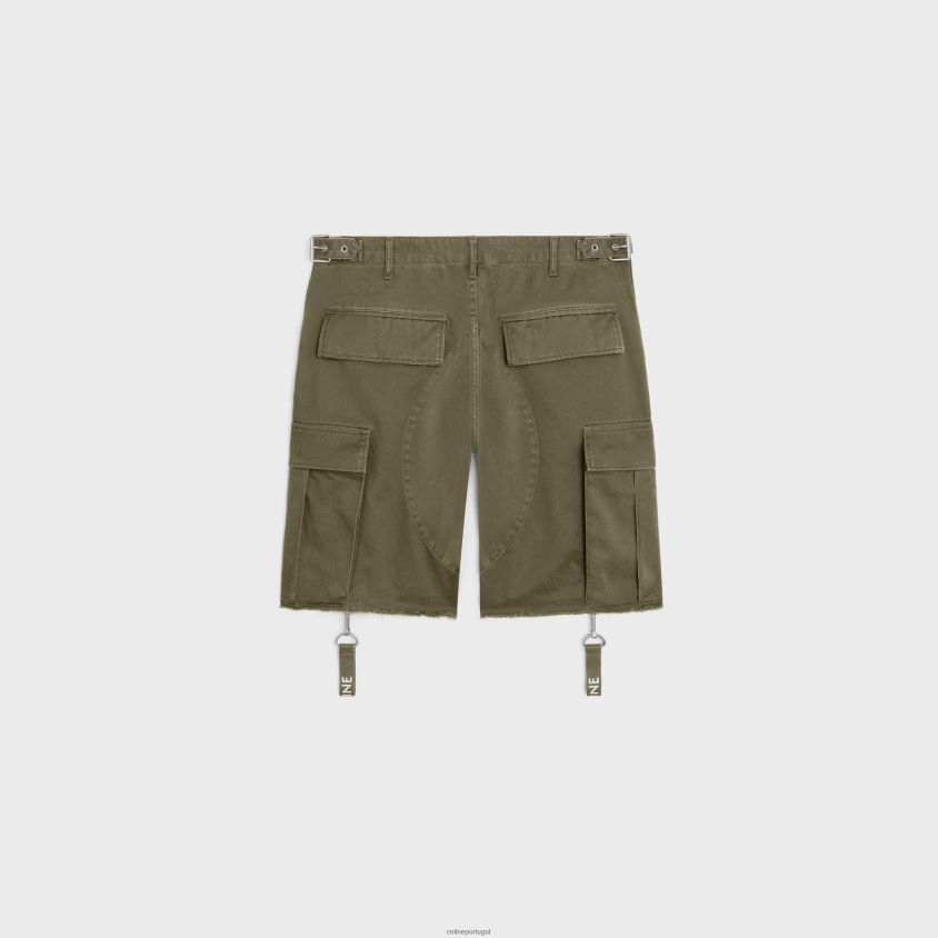 homens vestuário CELINE shorts com alças em algodão Exército verde T204R2023