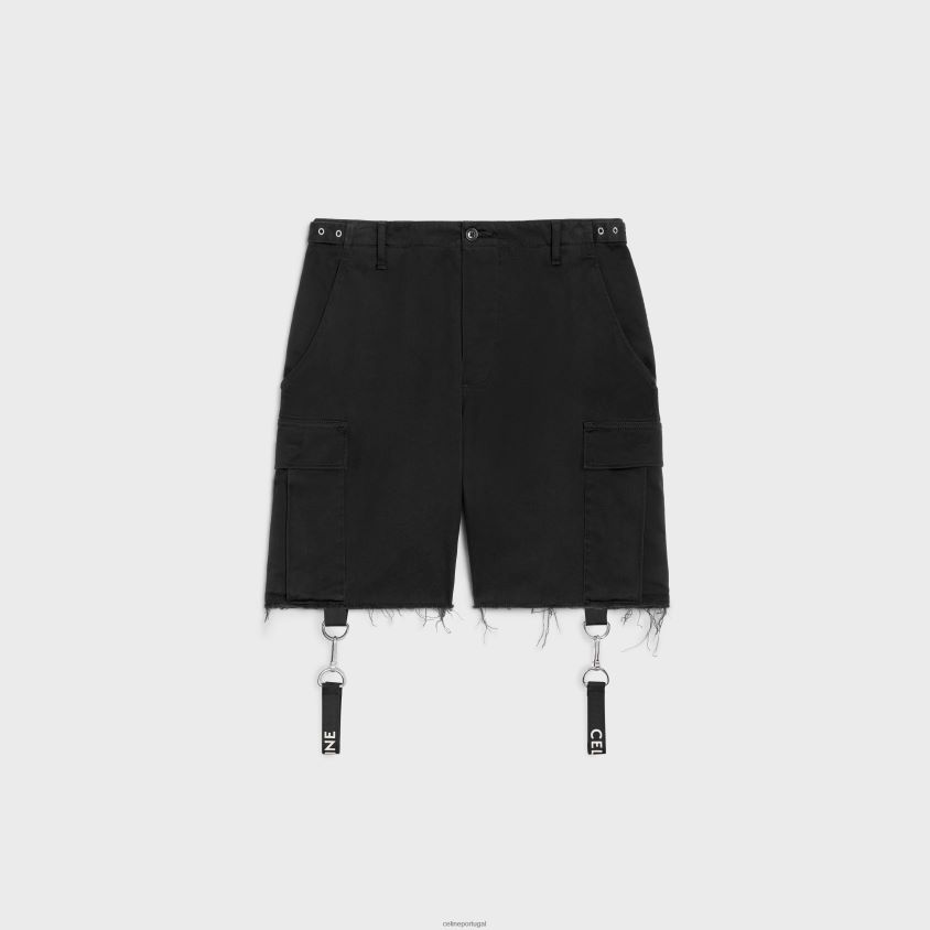 homens vestuário CELINE shorts com alças em algodão preto T204R2021