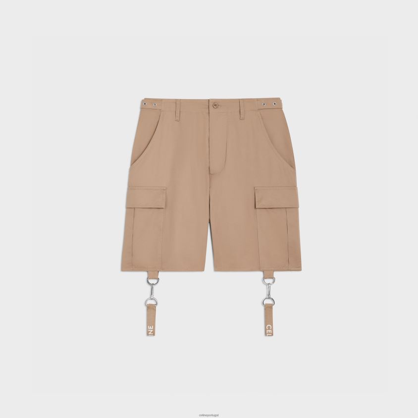 homens vestuário CELINE shorts com alças em linho de algodão bege T204R2022