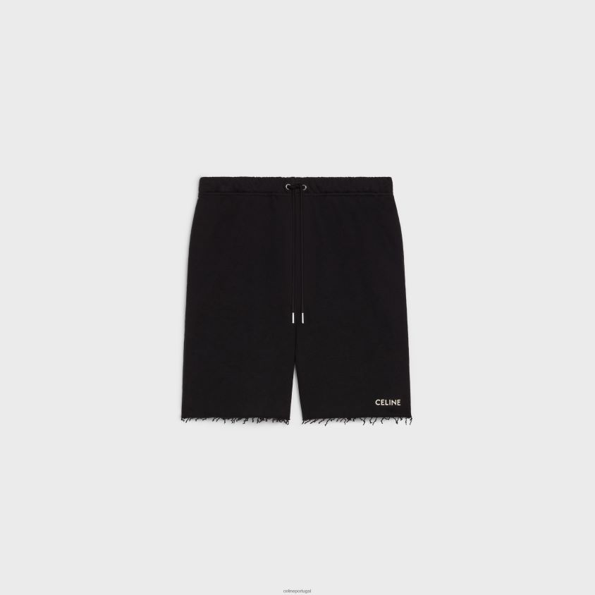homens vestuário CELINE shorts em lã de algodão Preto branco T204R2025