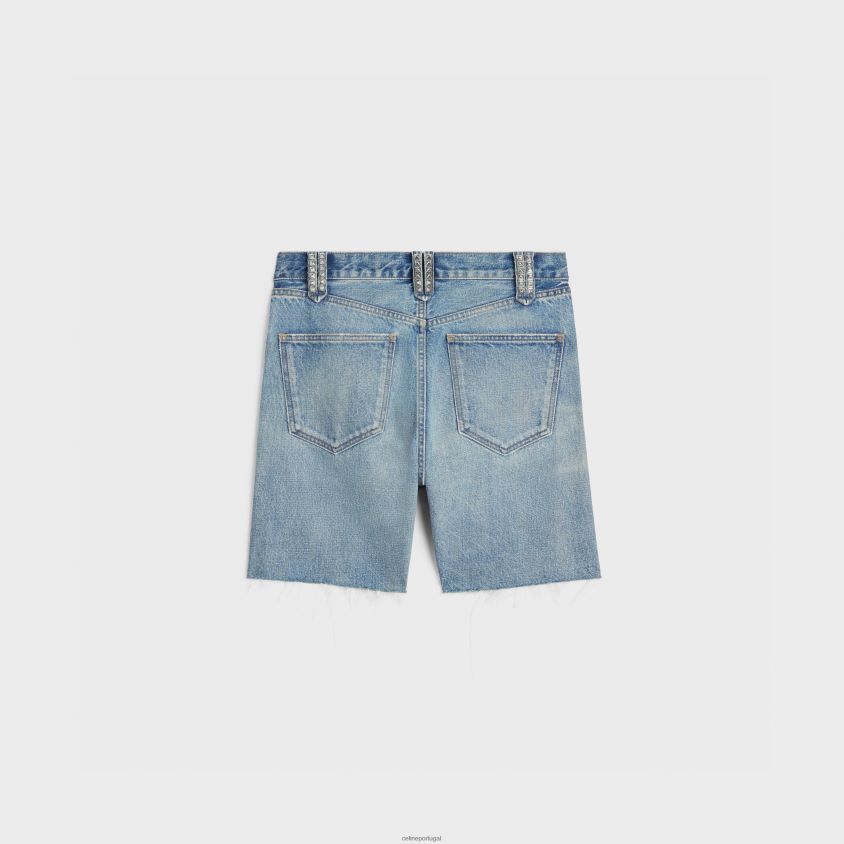 homens vestuário CELINE shorts wesley com tachas em jeans lavagem zuma T204R2009