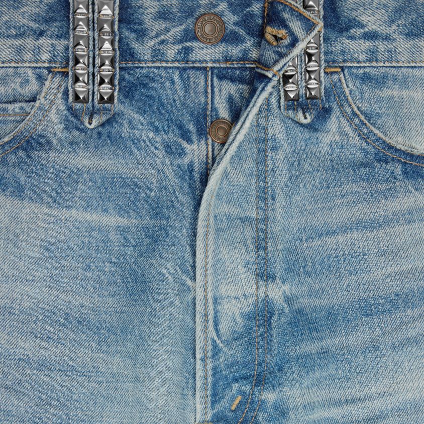 homens vestuário CELINE shorts wesley com tachas em jeans lavagem zuma T204R2009