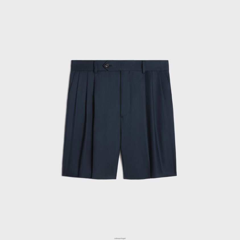 mulheres vestuário CELINE shorts em lã listrada azul marinho T204R589