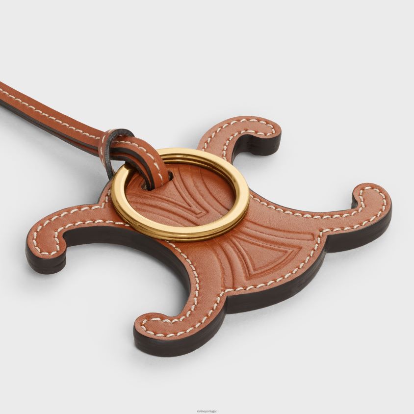 mulheres acessórios CELINE Chaveiro triomphe em couro de bezerro liso com acabamento dourado bronzeado T204R526