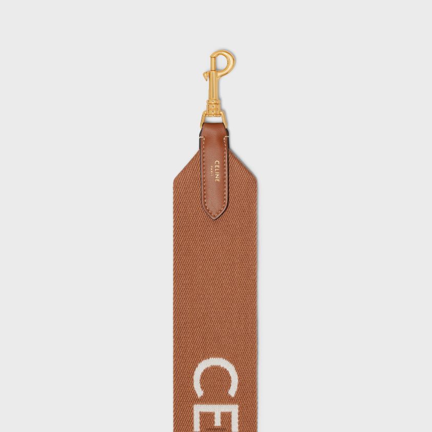 mulheres acessórios CELINE alça curta em lã com jacquard castanho/branco T204R524