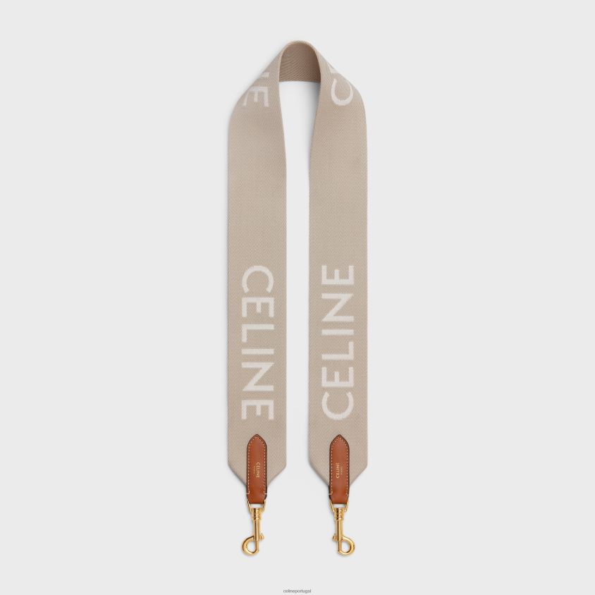 mulheres acessórios CELINE alça longa em lã com jacquard bege/branco T204R517