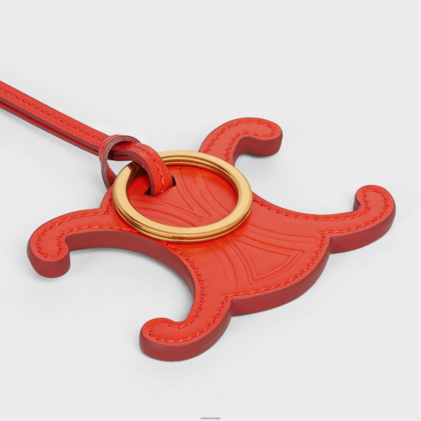 mulheres acessórios CELINE chaveiro triomphe em couro de bezerro liso vermelho brilhante T204R528