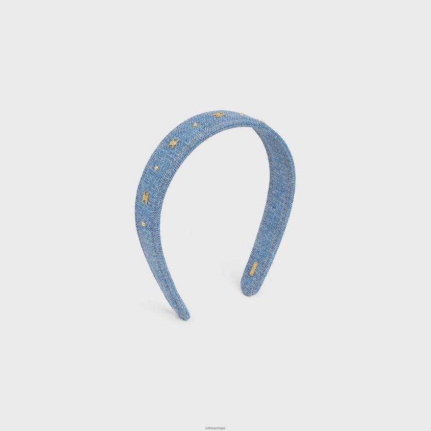 mulheres acessórios CELINE Tiara triomphe em algodão e latão com acabamento dourado azul/ouro T204R1250